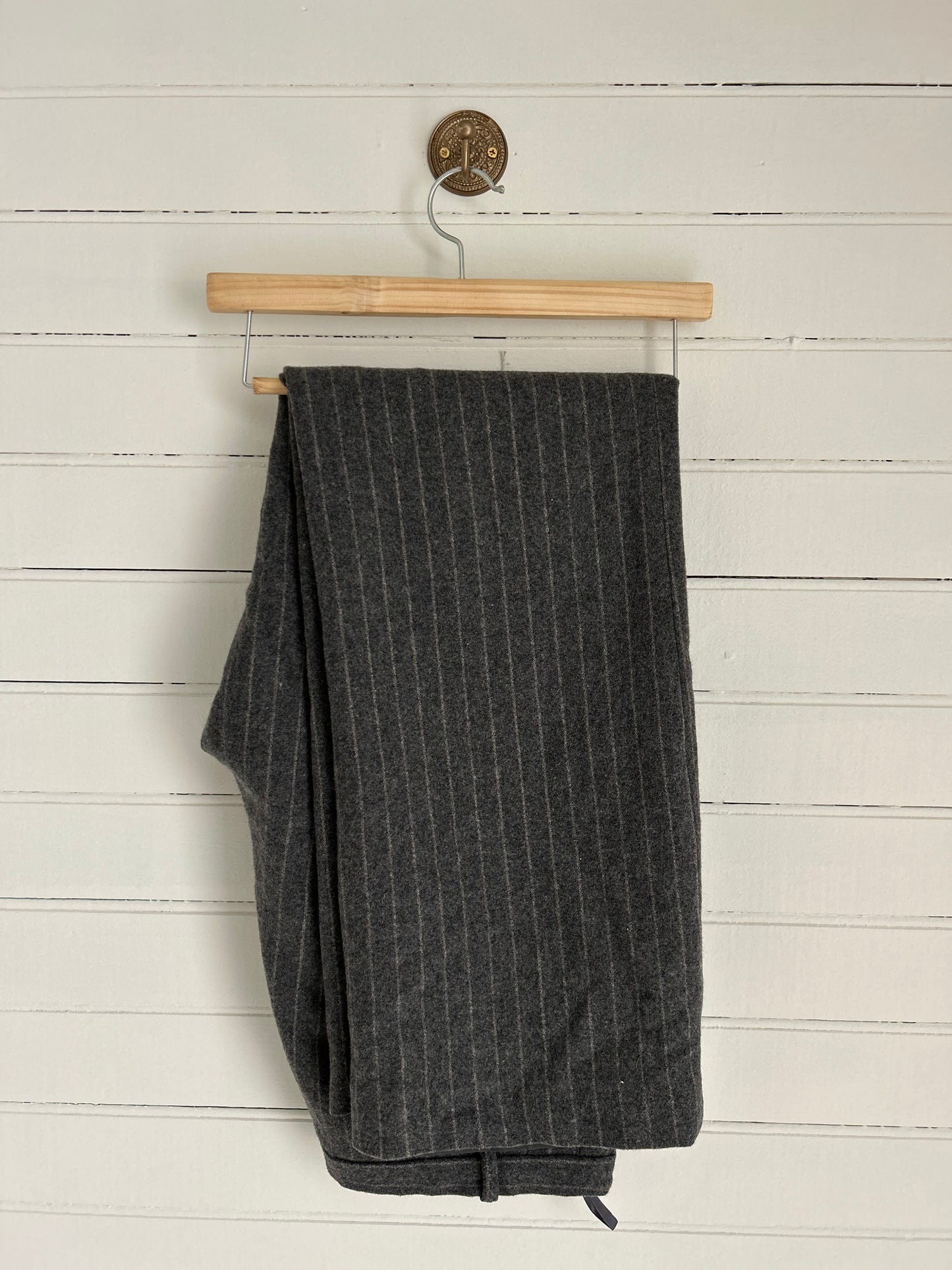 Large Grey Striped Wool Pants