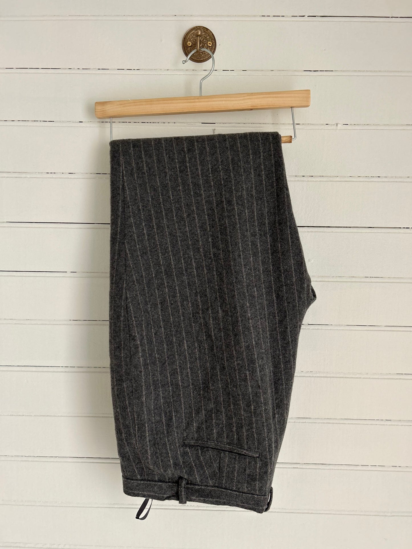 Large Grey Striped Wool Pants