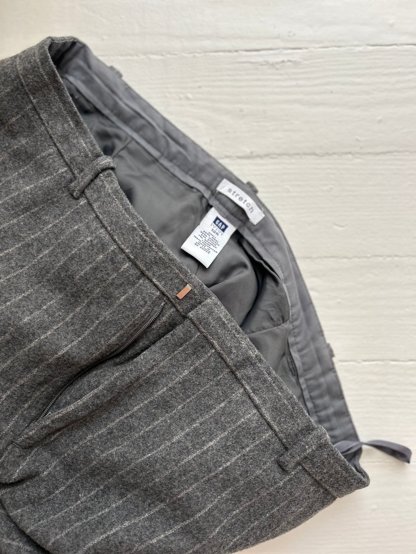 Large Grey Striped Wool Pants