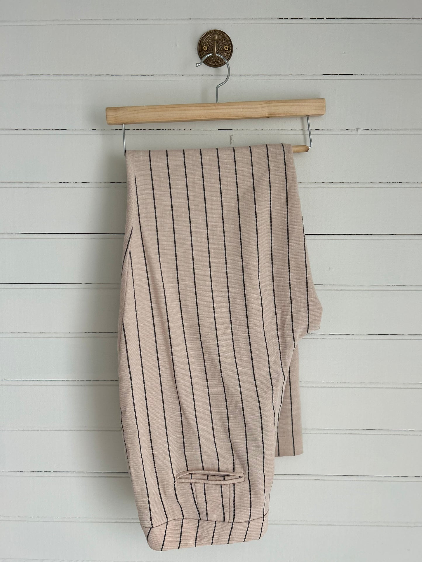 Large Tan and Grey Striped Dress Pants