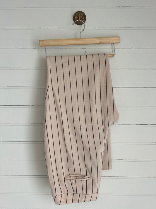 Large Tan and Grey Striped Dress Pants