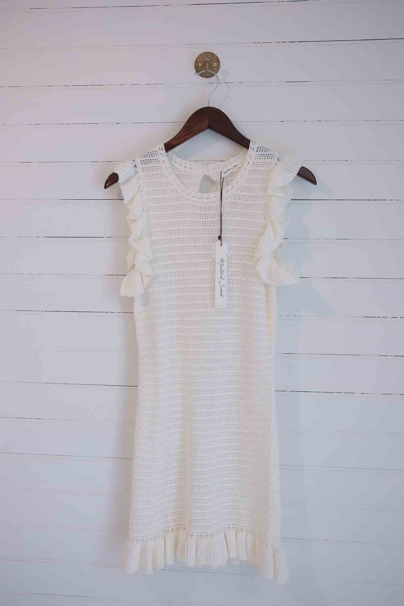 Small White Knitted Dress with Ruffle Details