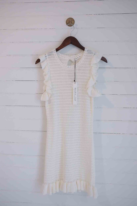 Small White Knitted Dress with Ruffle Details