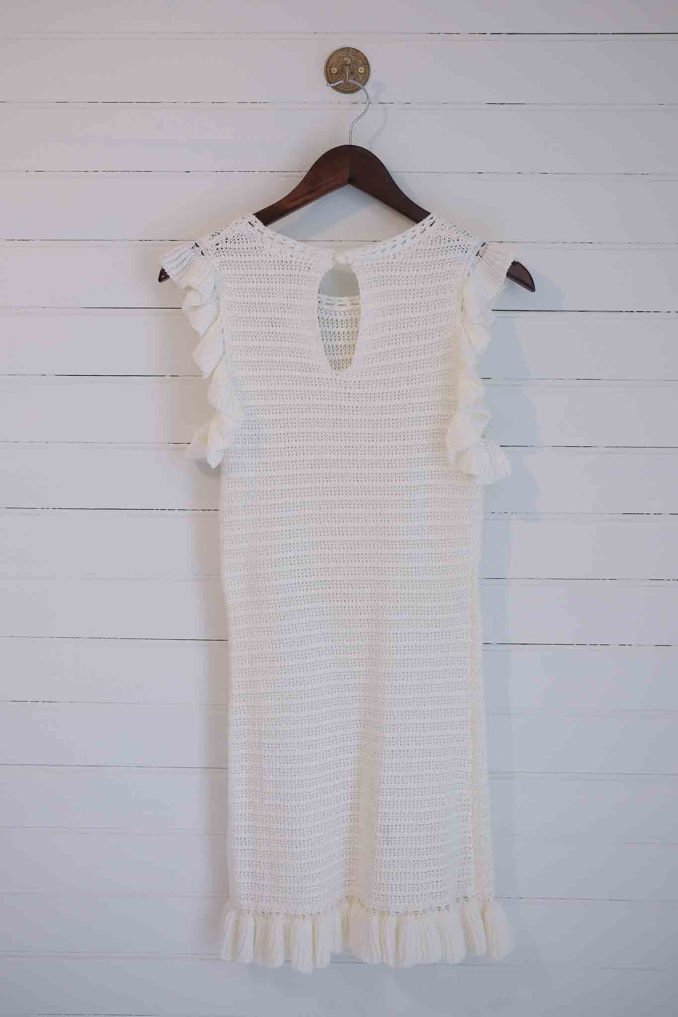 Small White Knitted Dress with Ruffle Details