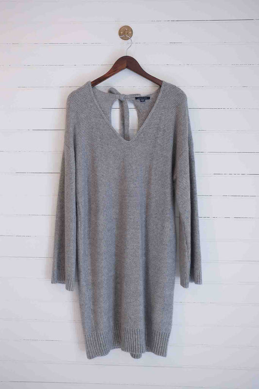 Small Grey Knit Sweater Dress with Tie Detail