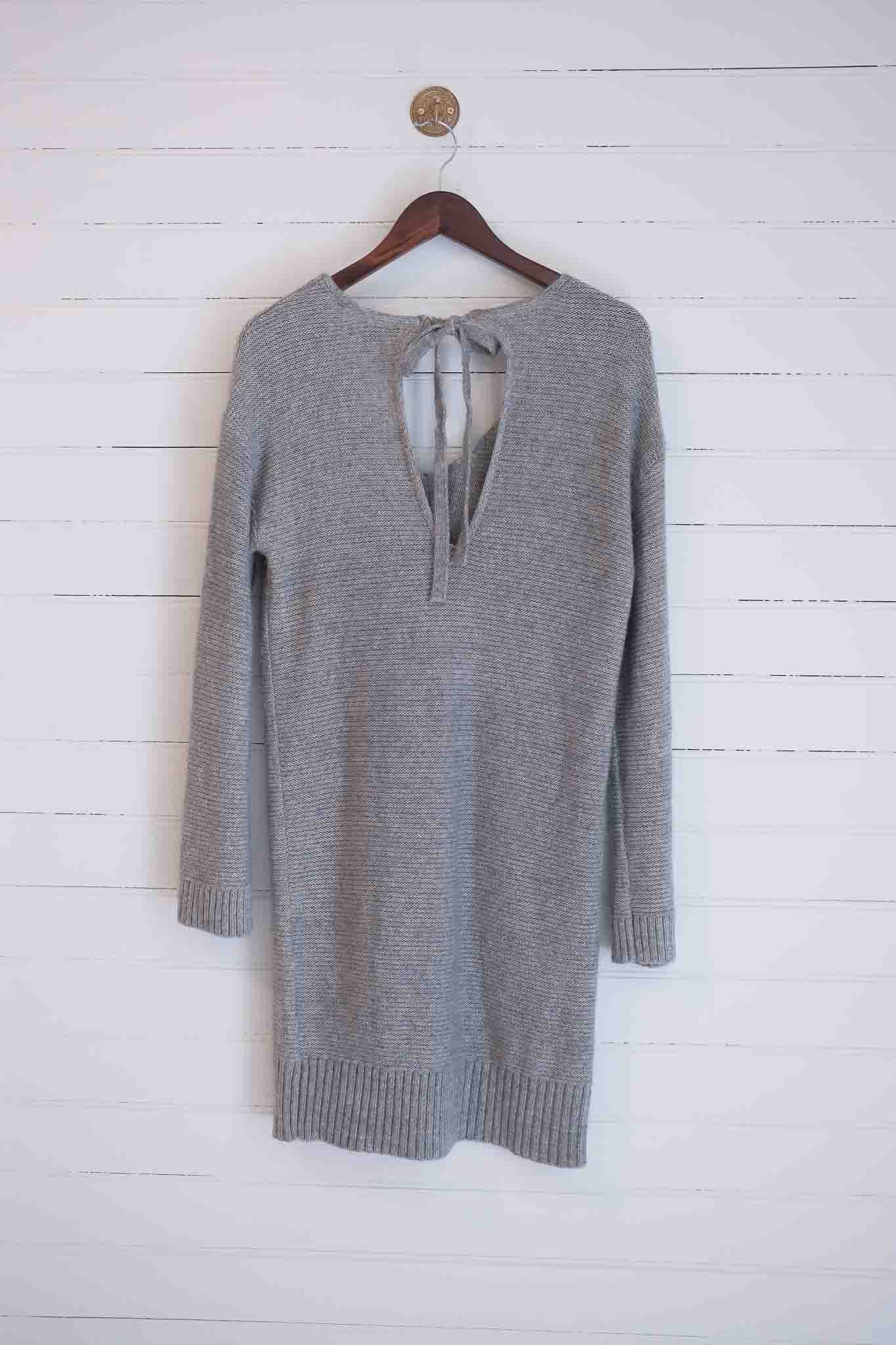 Small Grey Knit Sweater Dress with Tie Detail